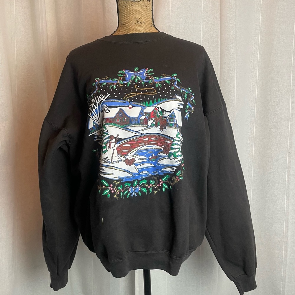 Vintage College Ware Ugly Christmas Puff Paint Snowman Sweatshirt Adult Large